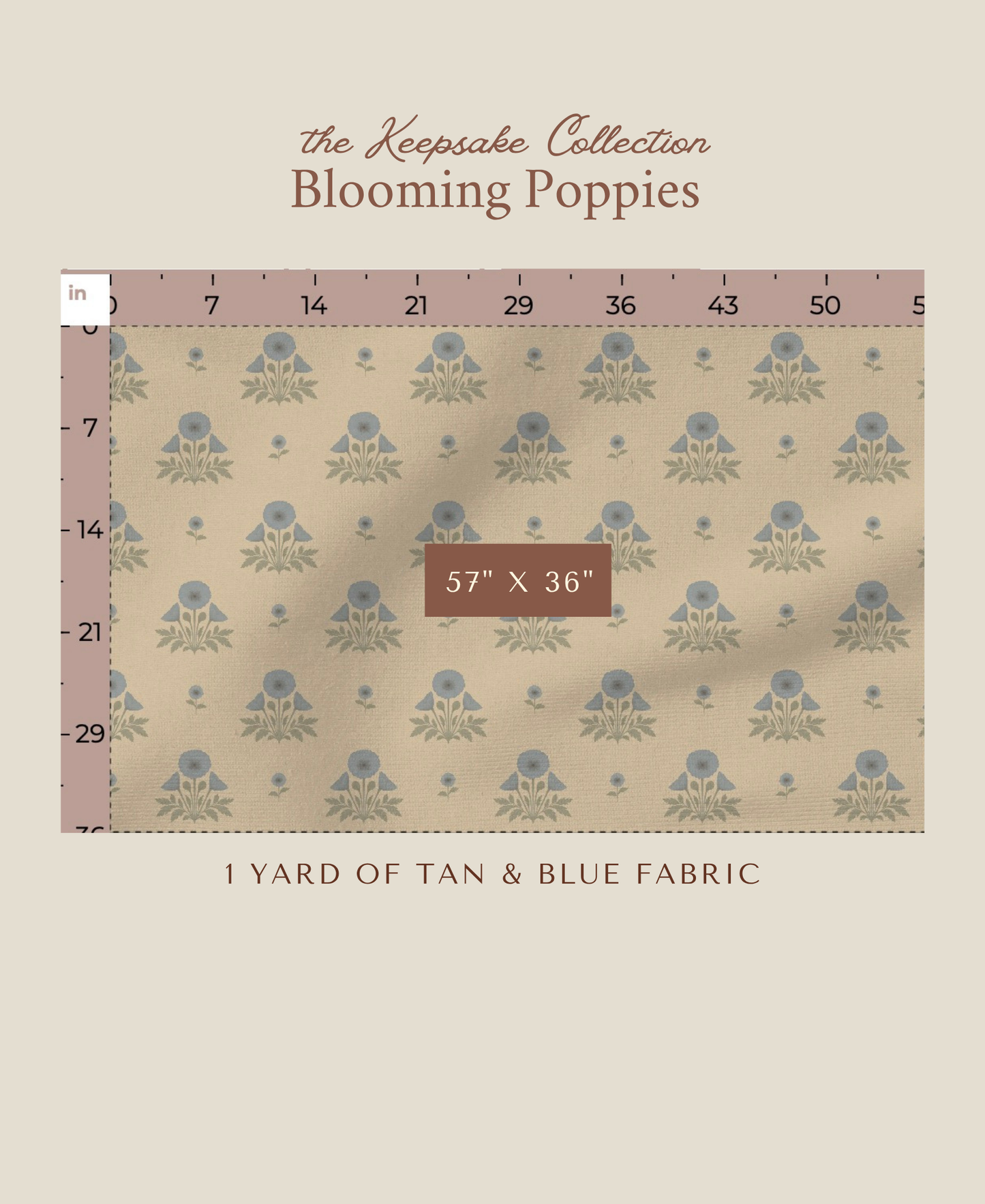 Blooming Poppies | Tan & Blue