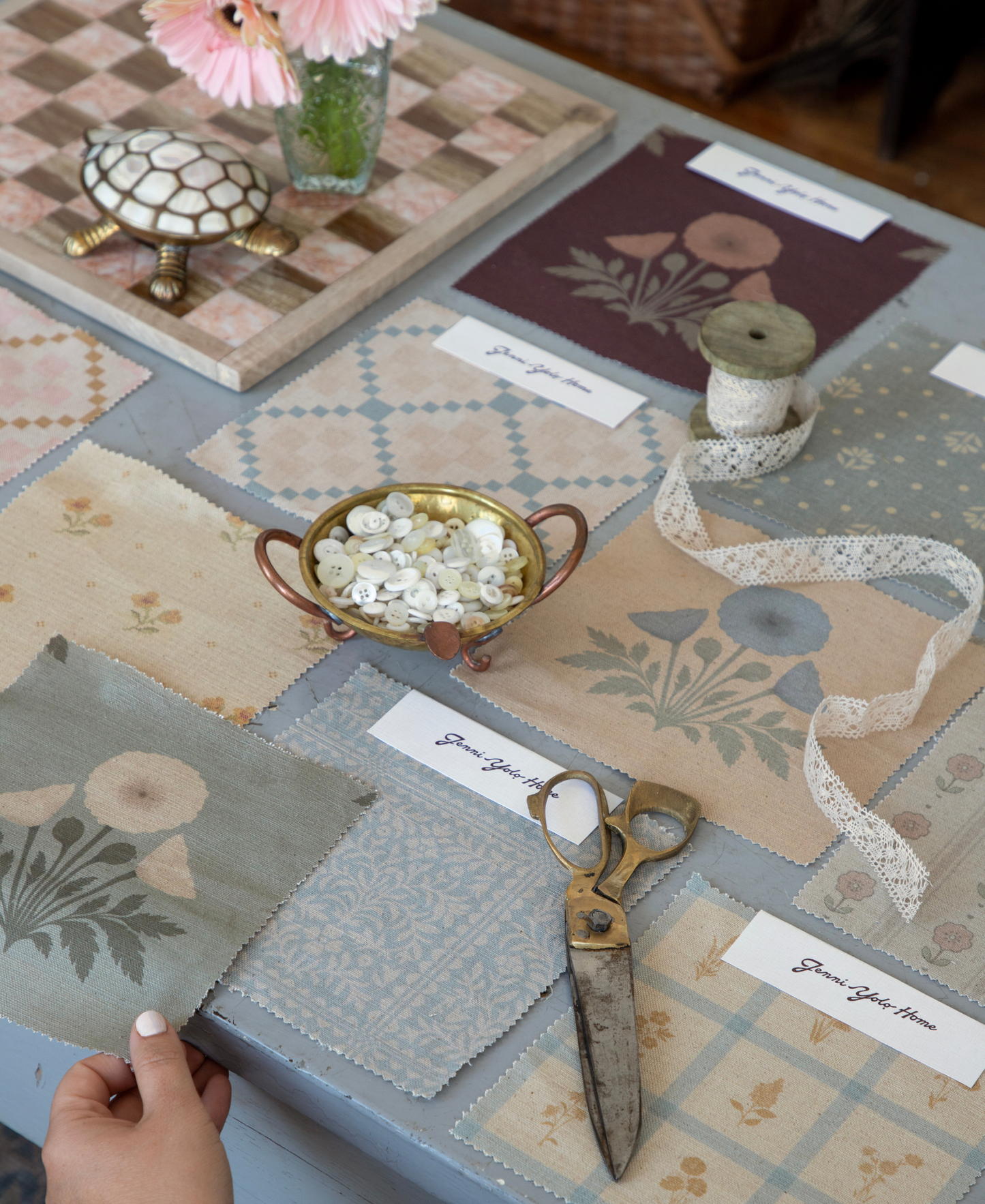 Blooming Poppies | Tan & Blue