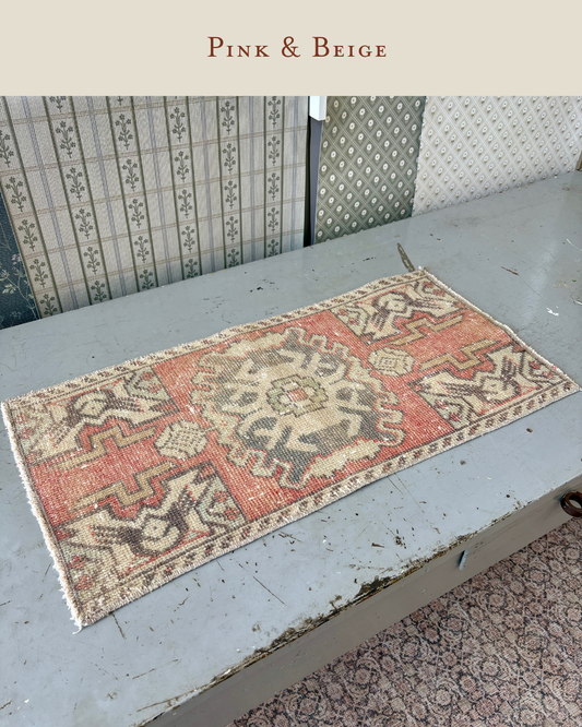 Vintage Turkish Doormat | Pink & Beige