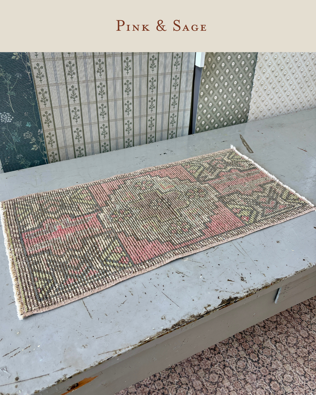 Vintage Turkish Doormat | Pink & Sage