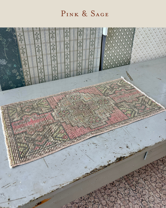 Vintage Turkish Doormat | Pink & Sage